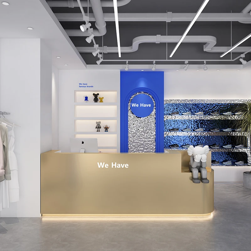 

Clothing store special-shaped stainless steel bar checkout page beauty salon milk tea shop hairdresser reception counter creativ