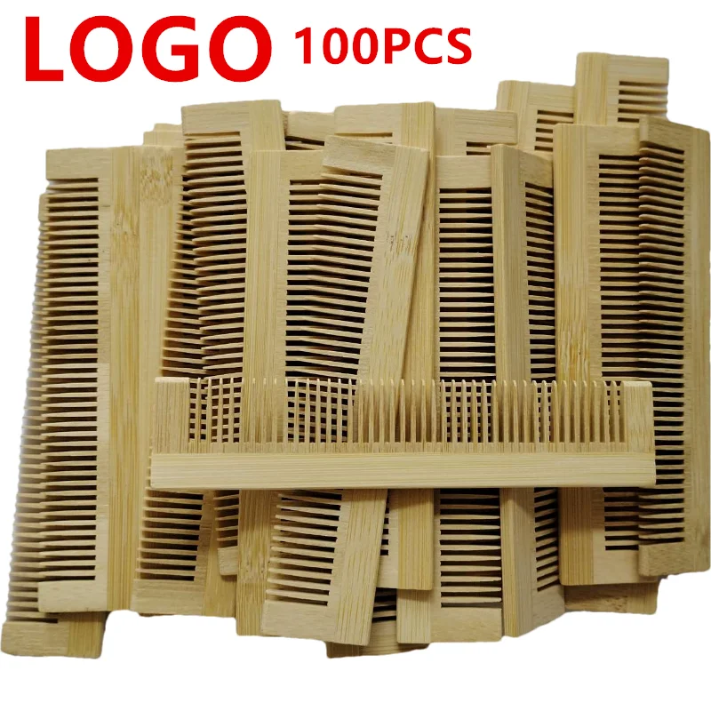 100 Pcs Bamboo Hair Comb,Customized Logo  Anti-Static Natural Wooden Comb, Fine Tooth Wide Tooth Wood Combs for Hair Beard