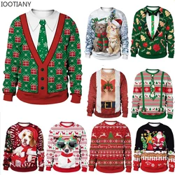 Green Women Men Ugly Christmas Sweatshirt Funny Cute Gifts Cats Santa 3D Printed Jumpers Tops Autumn Winter Xmas Sweatshirts New