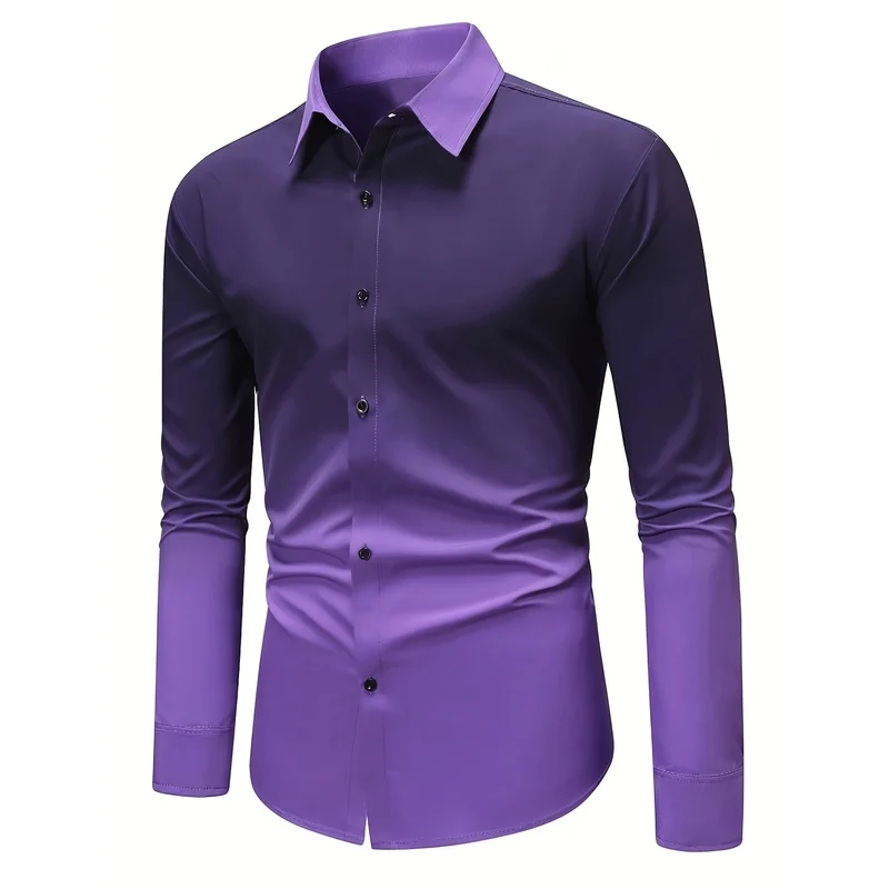 Men's 3D Digital Print Gradient Shirt Casual Button Down Long Sleeve Commute Fashion Color Fade Men's Casual Top