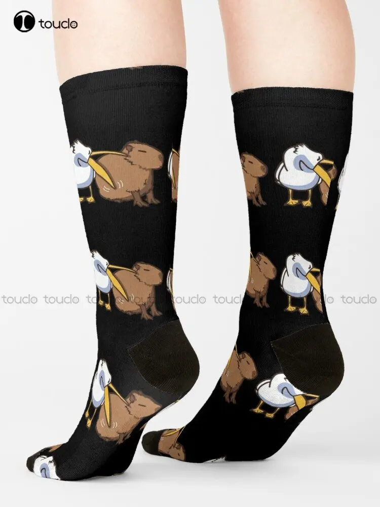 Pelican Tries To Eat Capybara Socks Womens Winter Socks Personalized Custom Unisex Adult Teen Youth Socks Custom Gift Funny Art