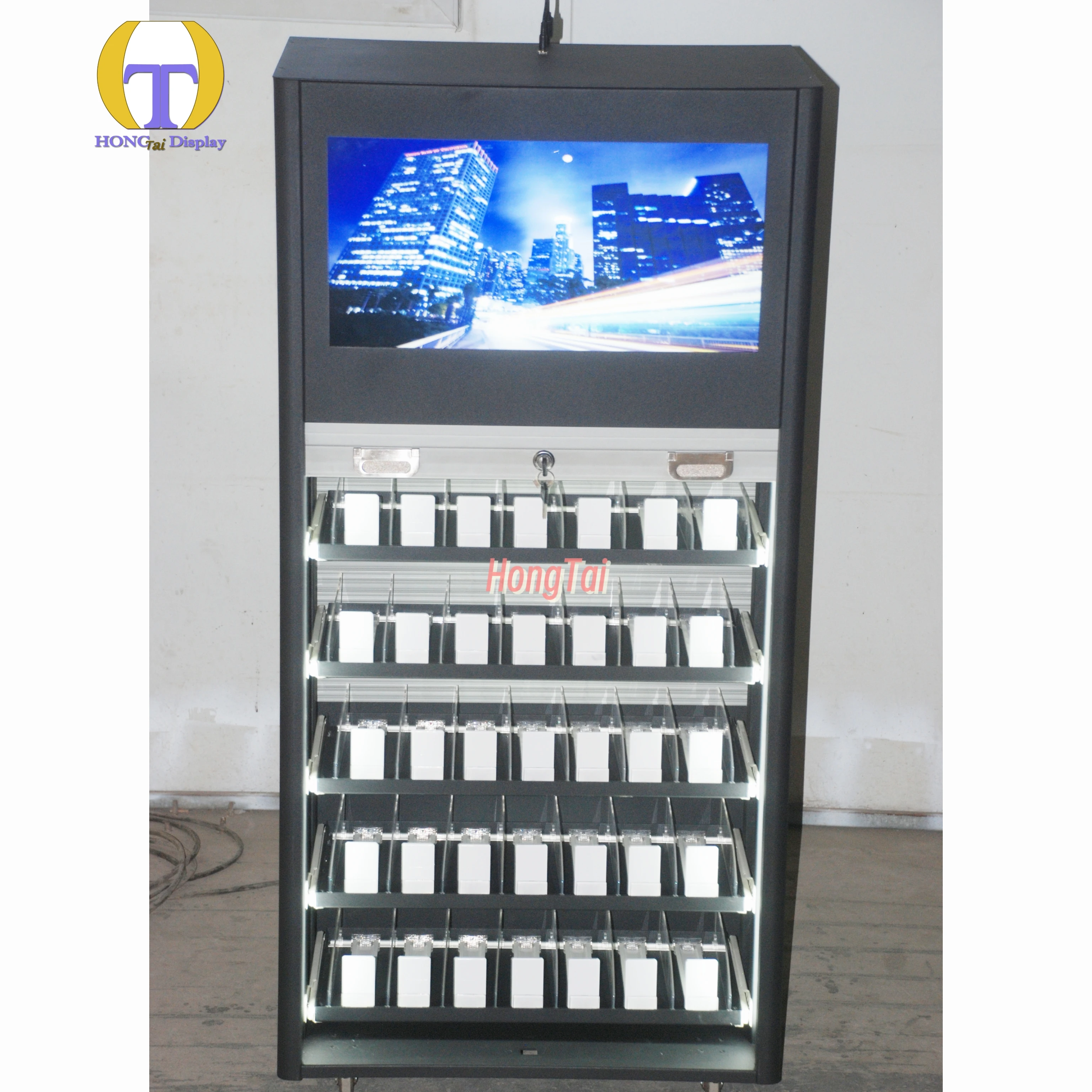 Custom.Top Strong Metal Tobacco Display Showcase With LED Lighting Custom Light Box Pushers Smoke Shop Products