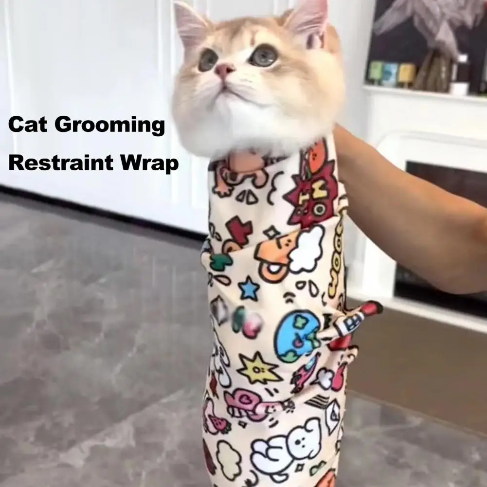 Pet Swaddle Self-Adherent Cat Grooming Wrap Cat Nail Clipping Cleaning Restraint Bag Anti-Bite Anti-Scratch Calming Wrap