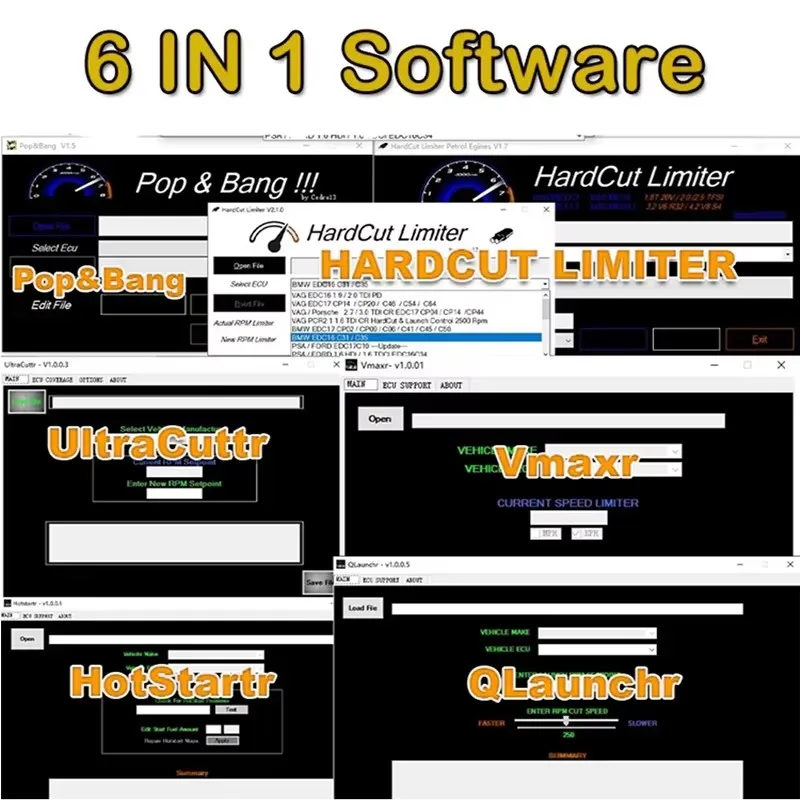 Car tool Hard Cut Limiter Diesel + Petrol Engines + Pop&Bang + HARDCUT LIMITER VMAX+ HotStartr + QLaunchr Software6 IN 1 PACKAGE