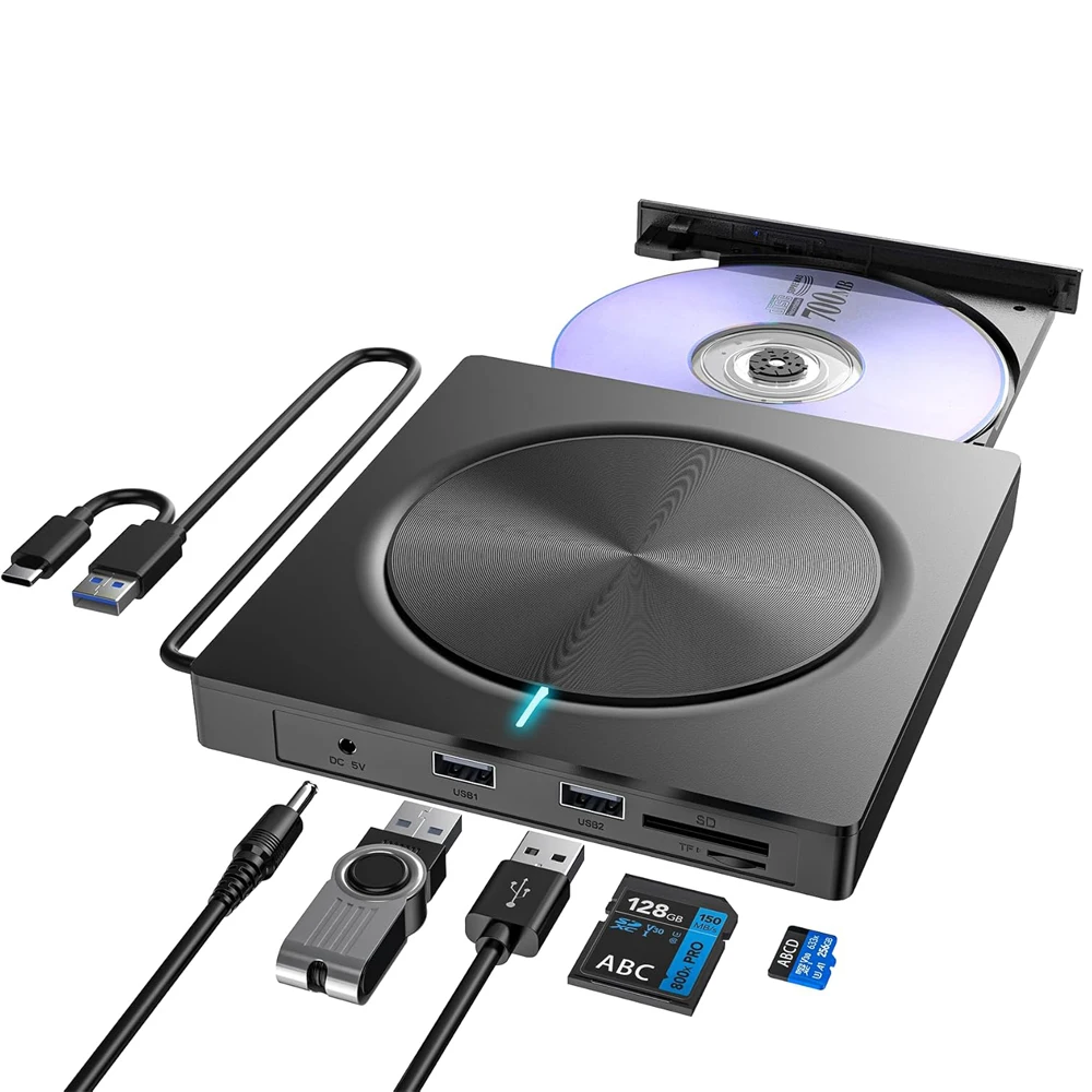 

6-in-1 External CD/DVD Drive Player for Laptop Portable DVD Reader Writer ROM Drive for Laptop Desktop Mac,Windows 11/10/8/7