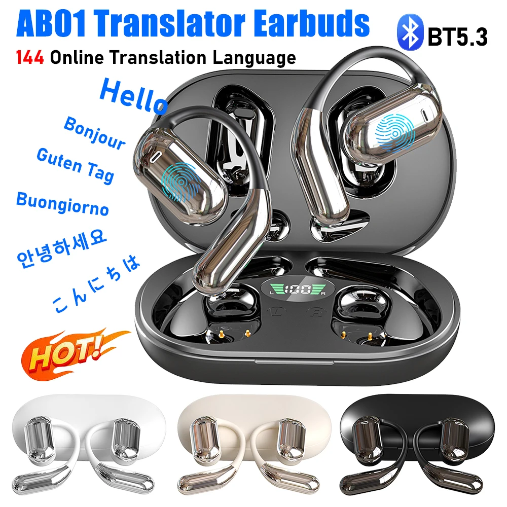 BT5.3 Translation Earbuds 3-in-1 Music Call Voice AI headphone Translator 144 Languages Instant Language Translator Earbud