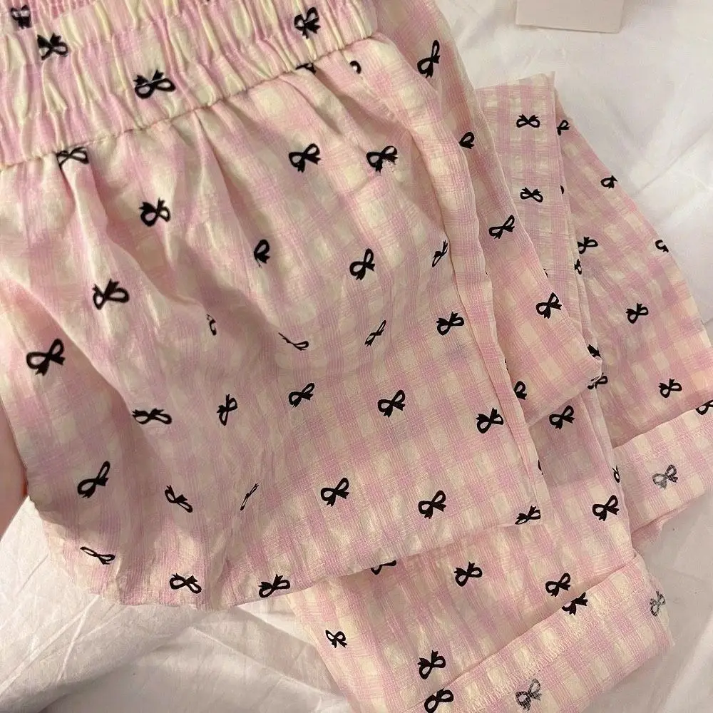 

Пижамные брюки в полоску и клетку с бантом, женские тонкие повседневные брюки для дома и улицы, весна-осень