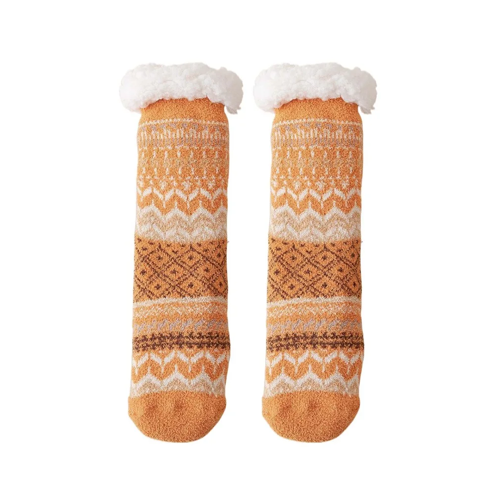 

National Style Patchwork Fleece Socks Women Mid Tube Ethnic Style Winter Floor Socks Hosiery Plush Sleeping Socks Home