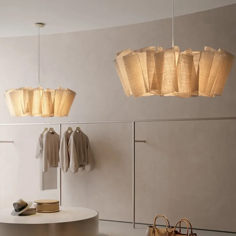 

SANDYHA Modern Handmade Woven Fabric LED Ceiling Chandeliers Japanese Style Light Fixtures for Living Room Dining Bedroom Home