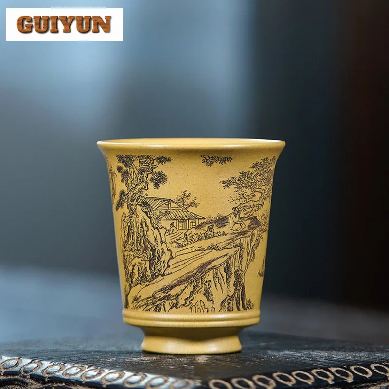 150ml Yixing Purple Clay Landscape Teacup Antique Tea Bowl Sample Tea Cup Tea-tasting Smelling Cup Jianzhan Master Cups Cha Gift