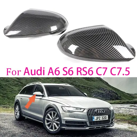 아우디 A6 C7 C7.5 4G S6 RS6 C7 C7.5 2011 2012 2013-2018 교체 용 탄소 섬유 블랙 사이드 윙 백미러 커버 캡