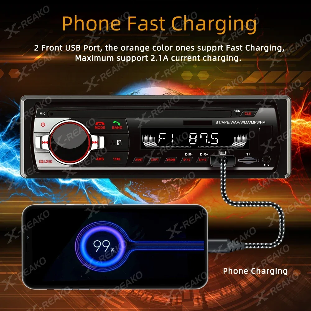 X-REAKO MP3 1Din Universal Car Radio Car Multimedia Music Player Bluetooth FM AUX USB TF