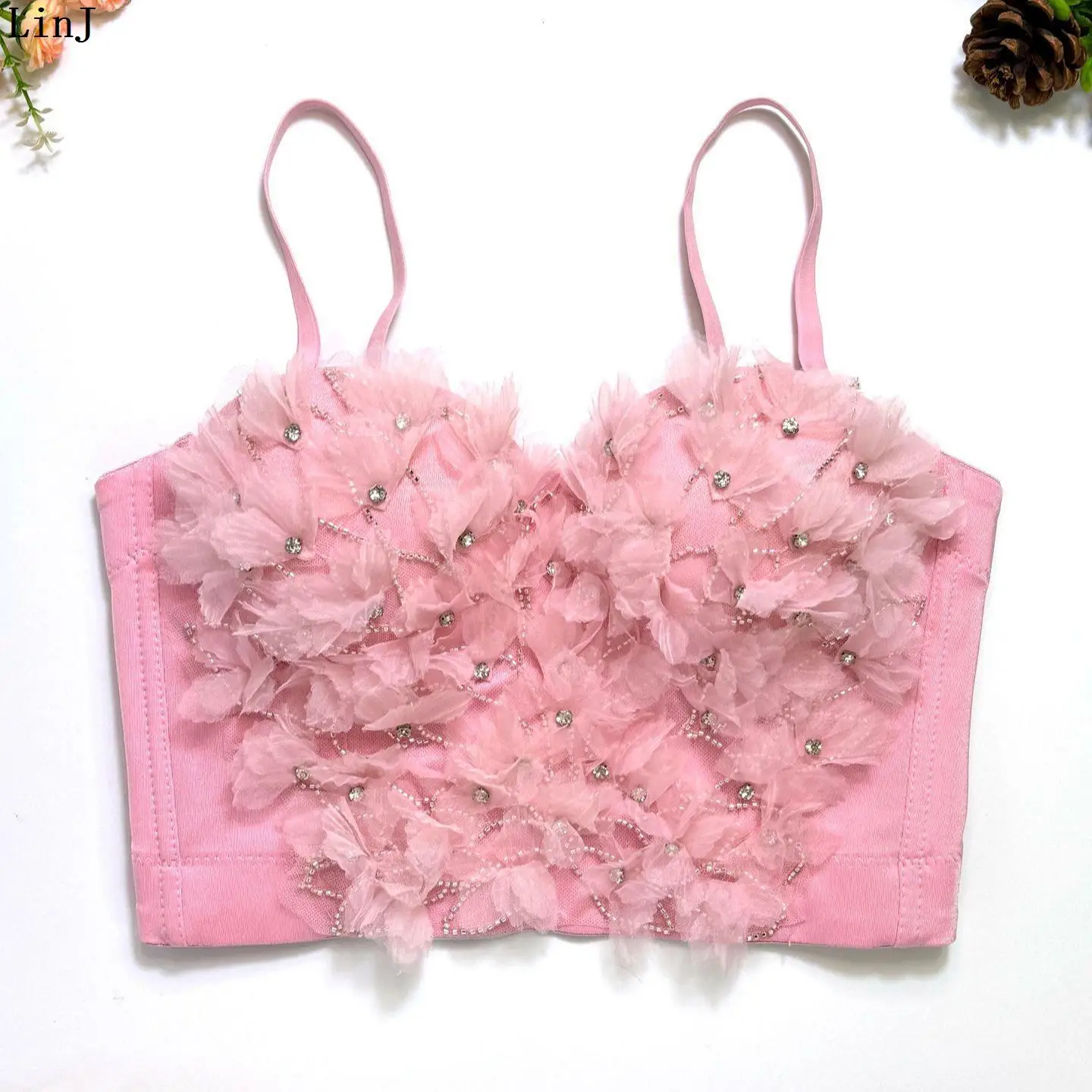 LinJ2026 Women's Holiday Strapless Fishbone Crop Top with Chest Pad Sexy Outdoor Wear for Dancing Citywalk Summer 2026