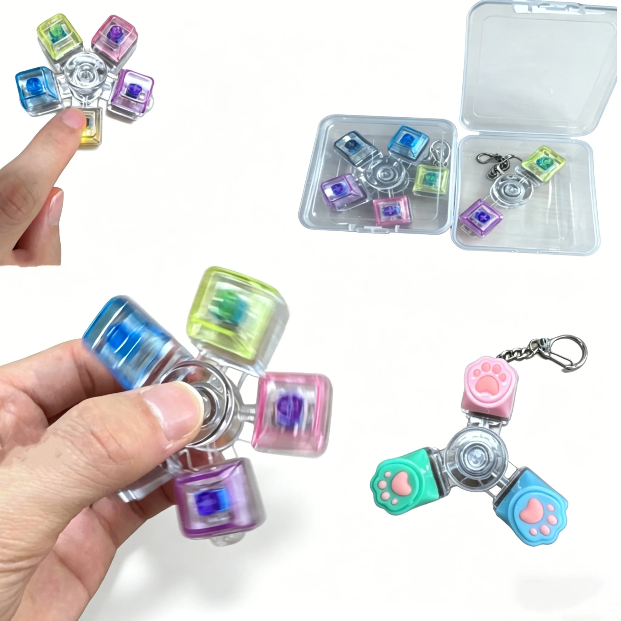 Mechanical Axis Key Fidget Spinner Luminous Electronic Keyboard Button Stress Relief Keychain Portable Toy Gift for Adults Teens