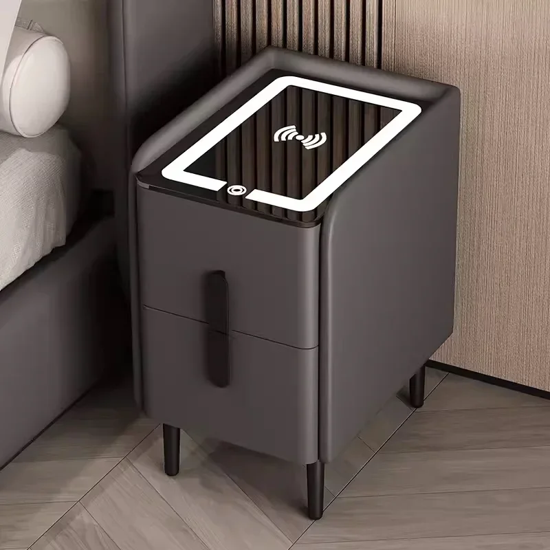 

Modern Style Smart Bedside Table With Wireless Charging Solid Wood 2 Drawers Bedroom Nightstand With U-C Side Cabinet