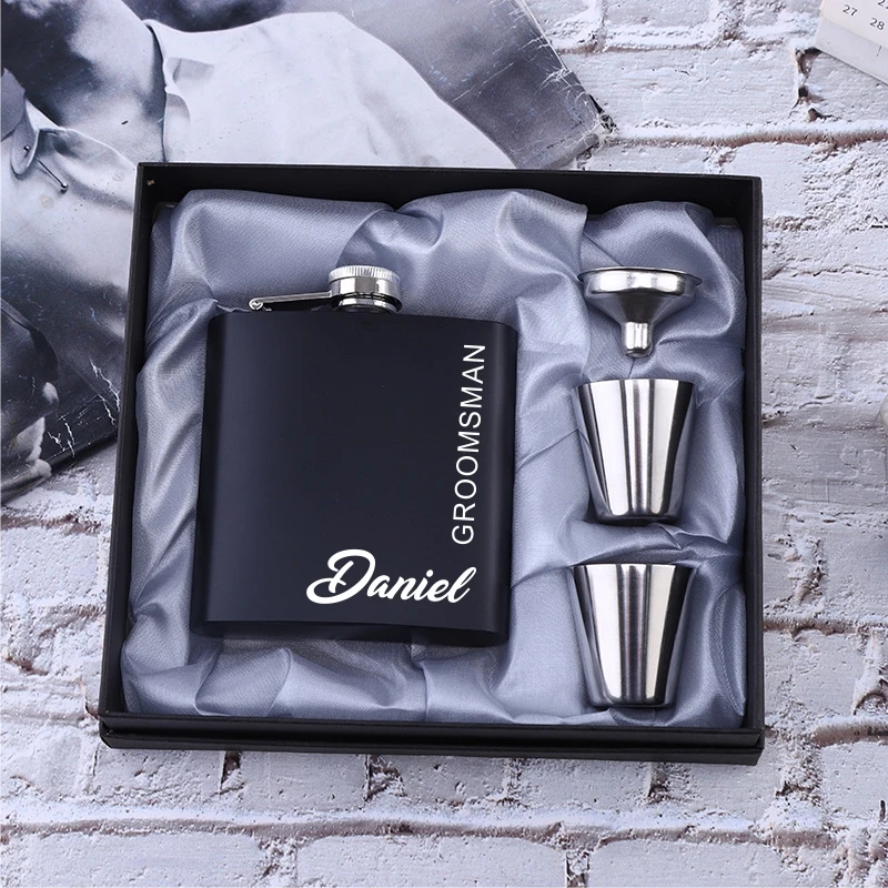 

Personalized Flask 6oz Hip Flask Stainless Steel Engrave Flask Best Man Groom Gift White Box Packing Wedding Customized Logo