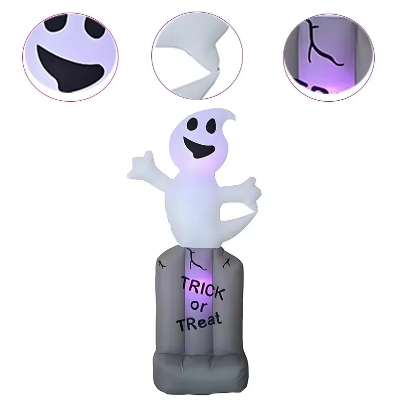 5FT Halloween Opblaasbaar Speelgoed Zwarte Vleermuis op Grafsteen Led-verlichting Ornament Giant Gazon Tuin Yard Hall Familie Buiten Decoraties