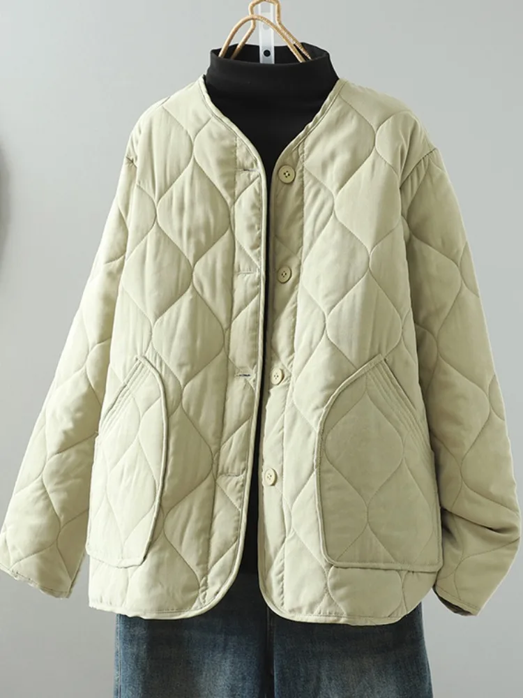 

Retro Color Cotton Jaet Women's Winter Casual Warm No Collar Cotton Coat Slimming Inner Wear Cotton Outerwear