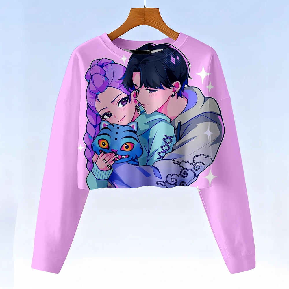 KPop شيطان الصيادين Huntrix ملابس الربيع الاطفال المحاصيل قمصان سويت شيرت بقلنسوة طفل الفتيات هوديي المراهقين الفتيات رياضية