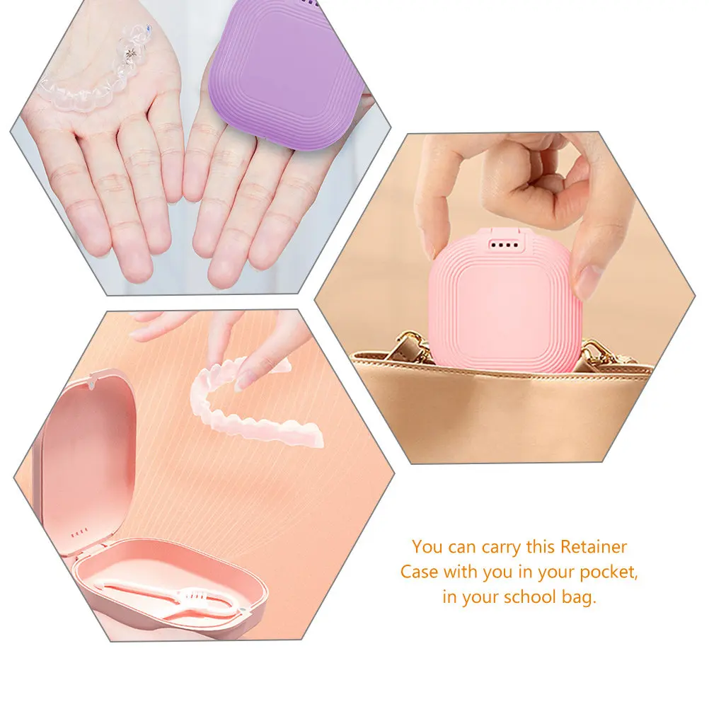 2Pcs Retainer Storage Holder Compact Denture Case with Mirror Safe Hygienic Retainer Carrying Box Portable Brace
