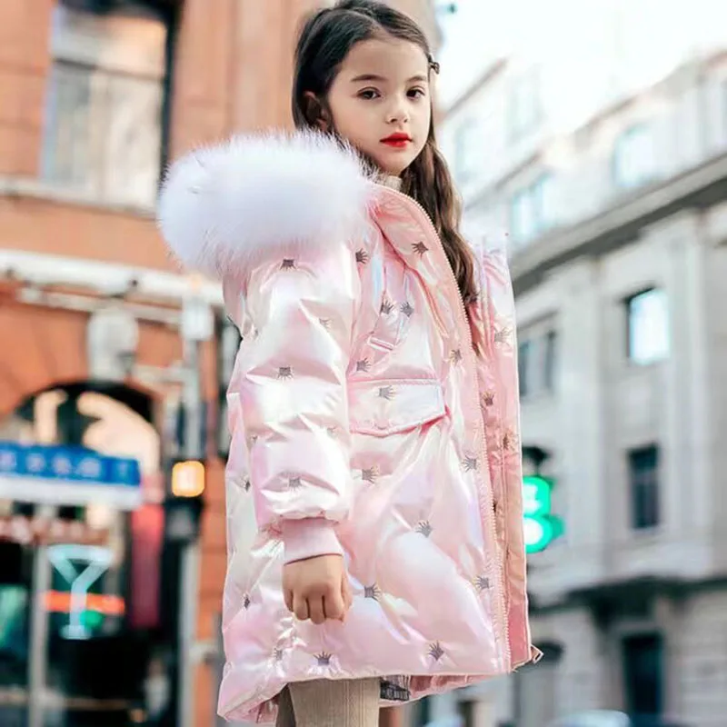 2024 coreano autunno inverno ragazza parka impermeabile lucido caldo lungo ragazza capispalla cappotto 5-14 anni bambini adolescente giacca Outfit