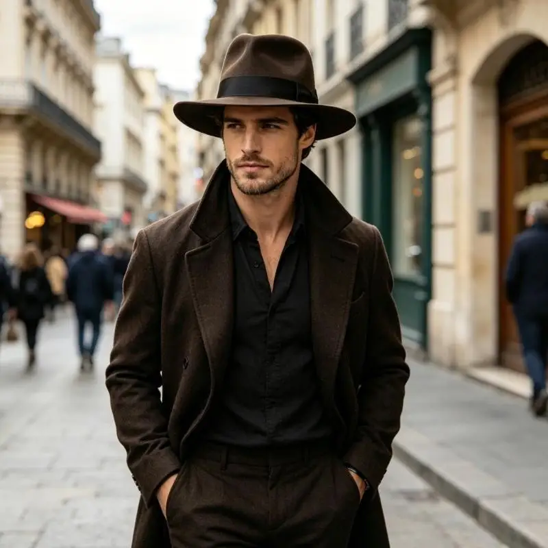 P9FE Elegante Woll-Trilby-Mütze, stilvolle Wintermode-Mütze, Kopfbedeckung für den täglichen Gebrauch – Detail 10