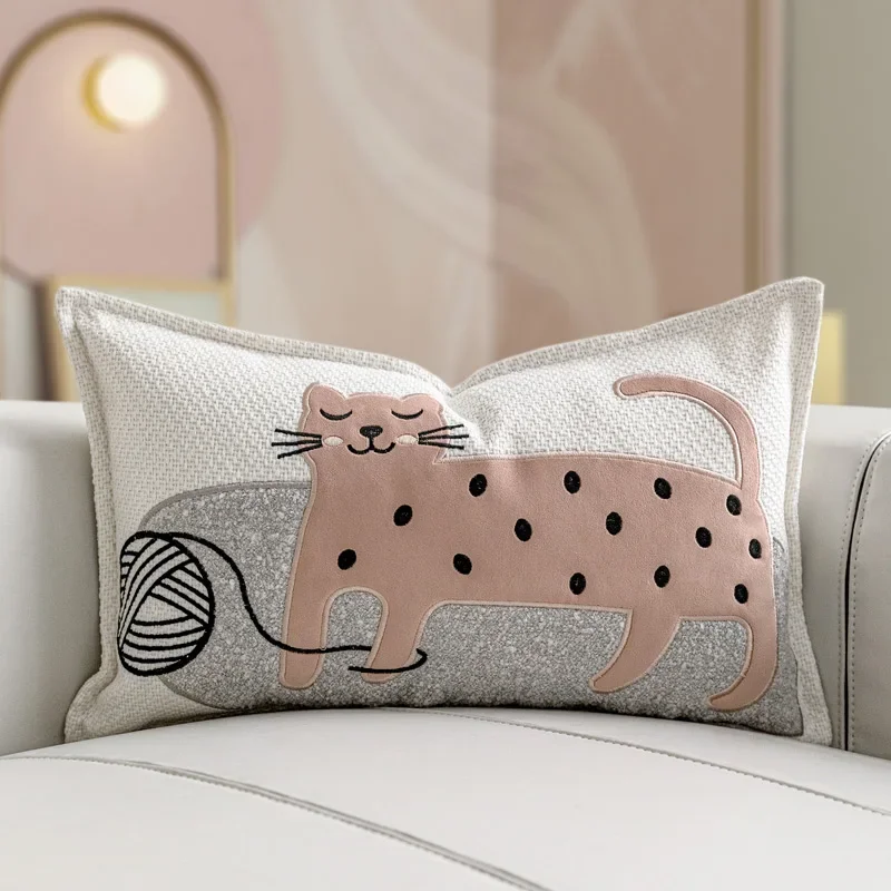 Cat PillowsPink Kitty Cushion Case Luxury Embroidery Decorative Pillow Cover For Sofa 30x50 Ivory Chic Home Decorations