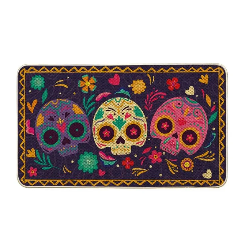 Mexico Day of The Dead Kitchen Mat Home Entrance Doormat Decor Dia De Los Muertos Hallway Balcony Runners Rugs Halloween Decor