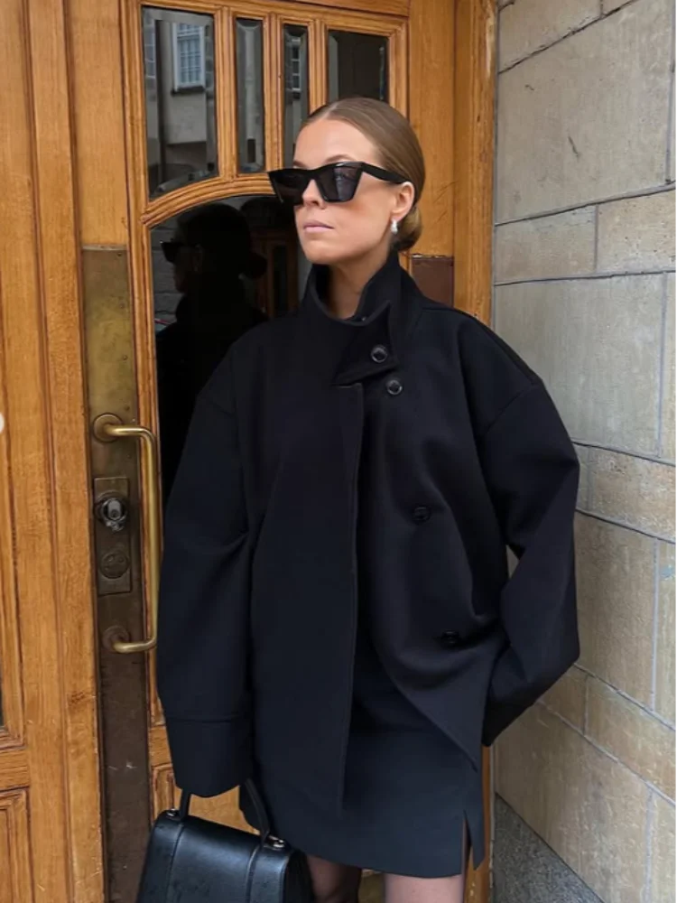 

Уличное женское короткое шерстяное пальто с воротником-стойкой, однобортная куртка с длинными рукавами и карманами, осень 202, женская повседневная верхняя одежда для поездок на работу