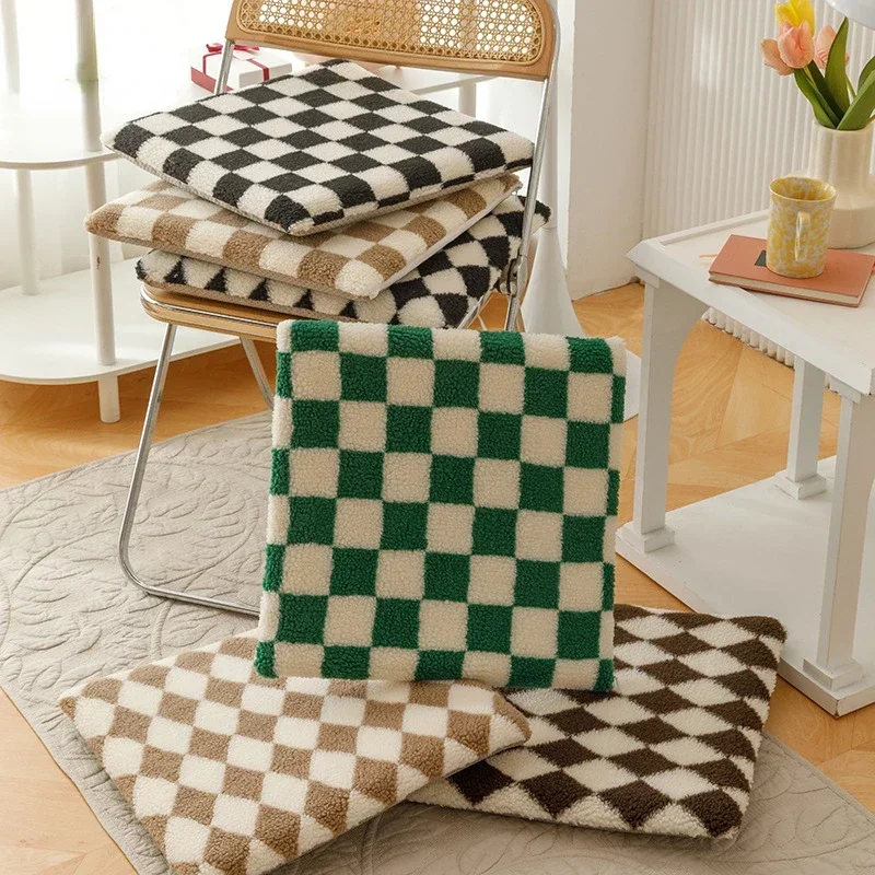 Nordic Checkerboard Fleece Sitting Cushion for Chair Non-slip Square Floor Tatami Mat Student Chair PillowSofa Pad for HomeDecor