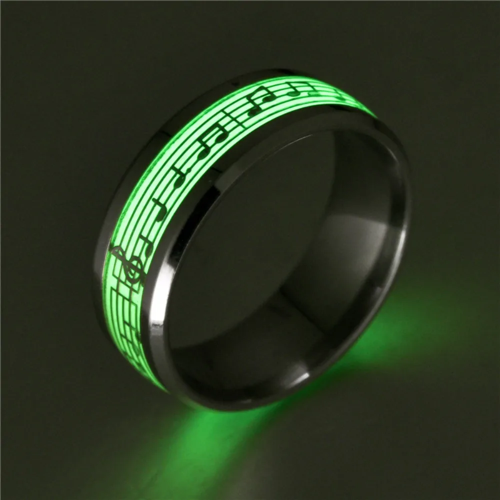 Glow-in-the-Dark Piano Music Note Stainless Steel Rings - Perfect for Casual Attire & Parties