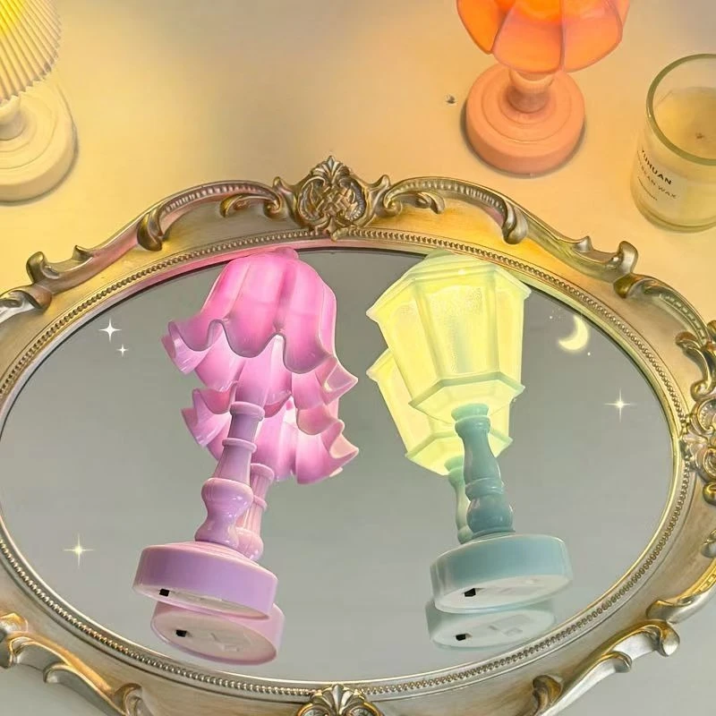 

Desk Night For Bedroom Dining Touch Night Light Simple Modern Decoration Geometric Flower Bud Button Battery LED Table Lamps