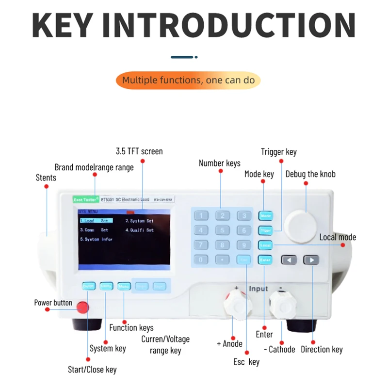 Medidor programable de carga electrónica, dispositivo electrónico de CC, LCD, canal único/Dual, 150V, 60A, 400W, probador de capacidad de batería, USB RS-232 485, ET5301