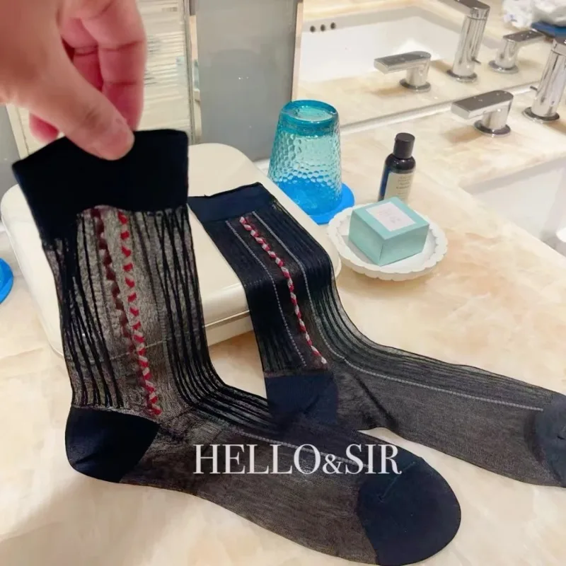 Men's Classic Business Socks Thin Sheer Summer Time Fetish Fashion Vertical Stripes Dress Socks High Quality Invisible Suit Sock