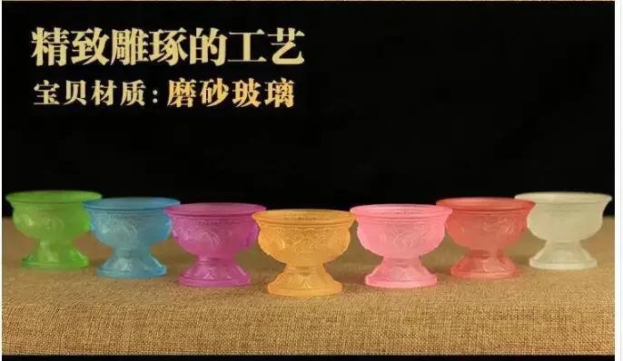 Wholesale Buddhist articles - HOME family Protection Talisman-7 Colored Glaze Lotus lamp holder Holy water cup -M7