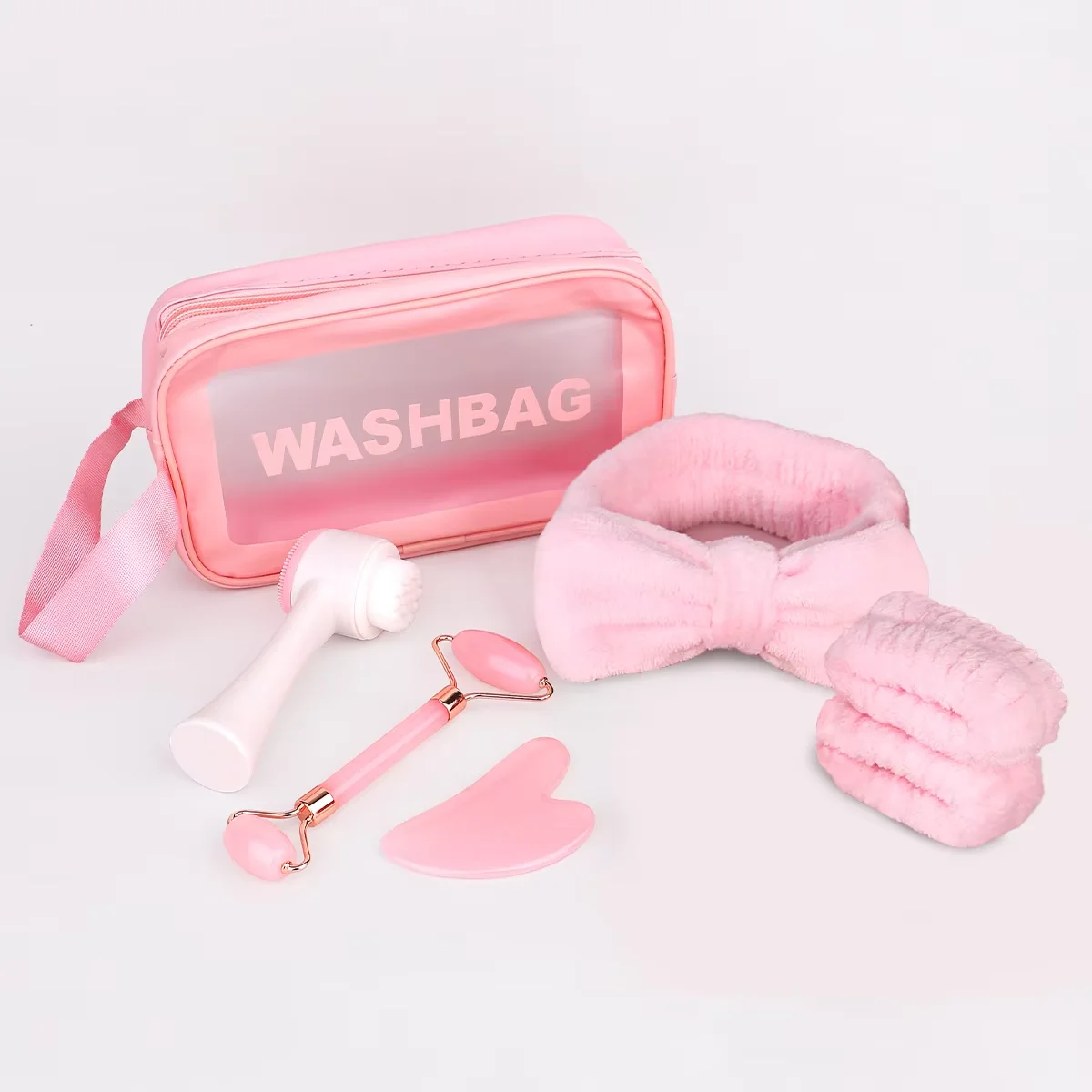 7-piece facial cleansing beauty makeup set, including a facial cleansing brush and two resin rollers, three face wash hair bands