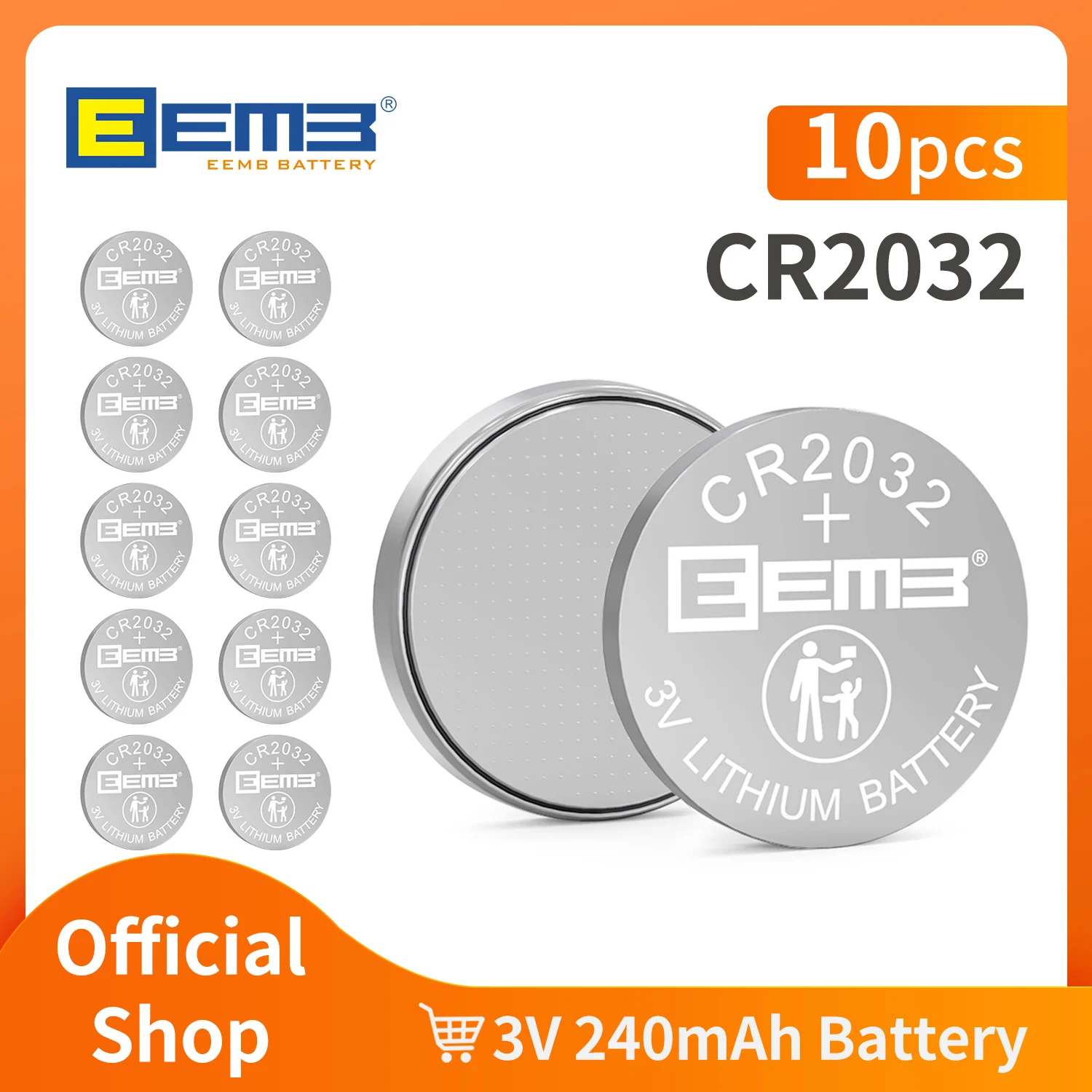 EEMB 10PCS cr2032 고용량 3V 버튼 배터리 비 충전식 리튬 배터리 코인 셀 배터리 계산기 자동차 키
