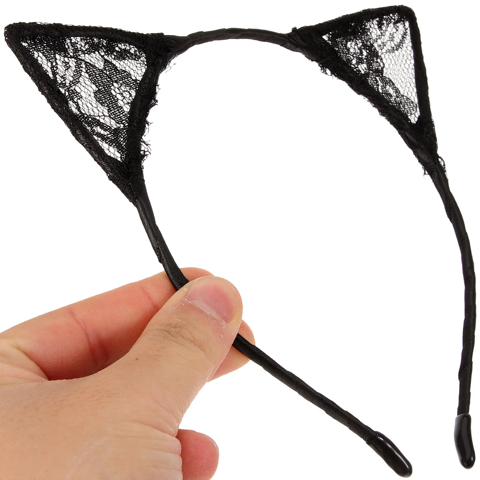 

Прочная кружевная повязка на голову с кошачьими ушками, черная, на металлической проволоке, 47 см (19 дюймов), универсальный размер для большинства женщин, кружевная повязка на голову с кошачьими ушками для костюма