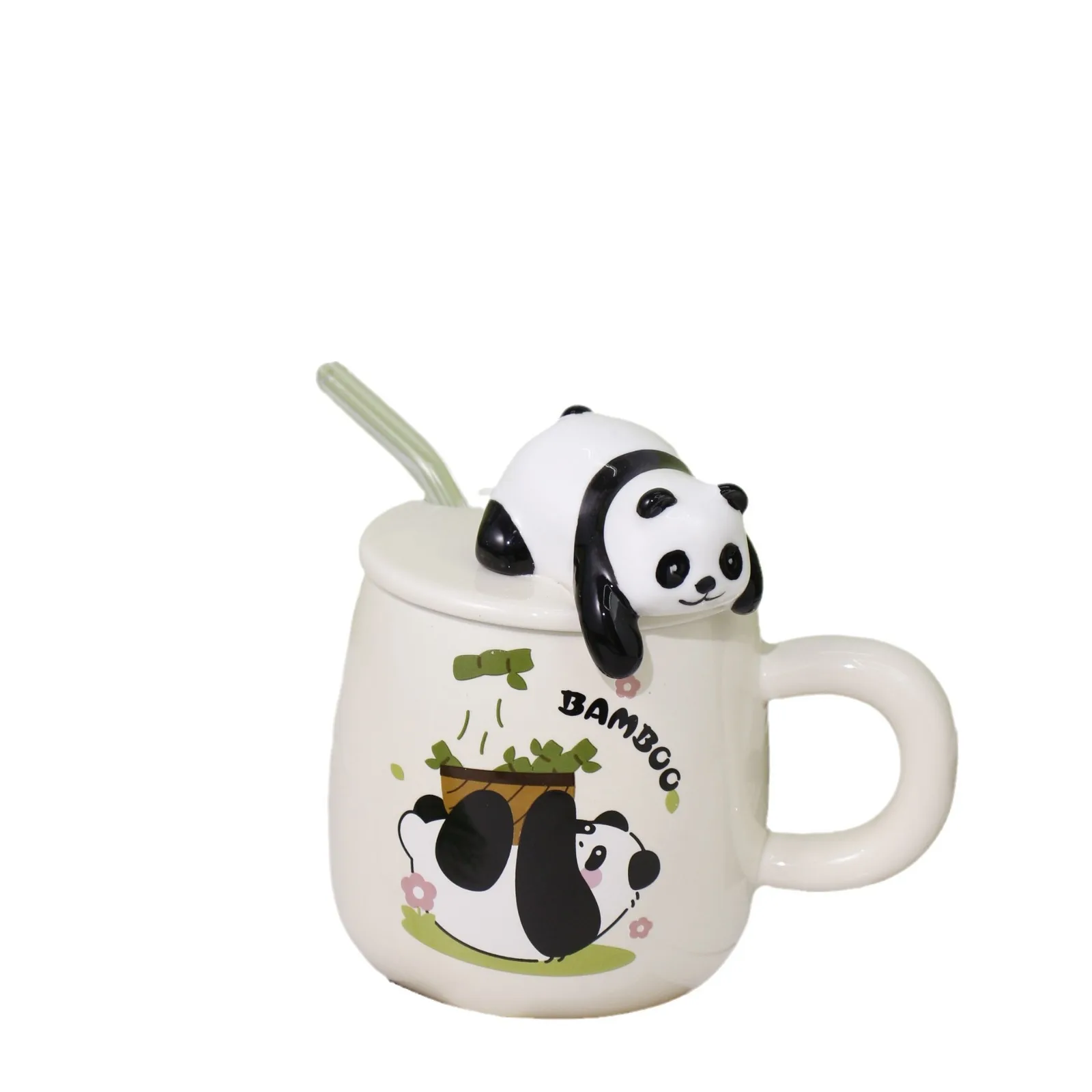 Cute cartoon panda Ceramics Mug 400ml With Lid and Spoon Coffee mugs Milk Tea Mugs Breakfast Cup Drinkware Novelty Gifts