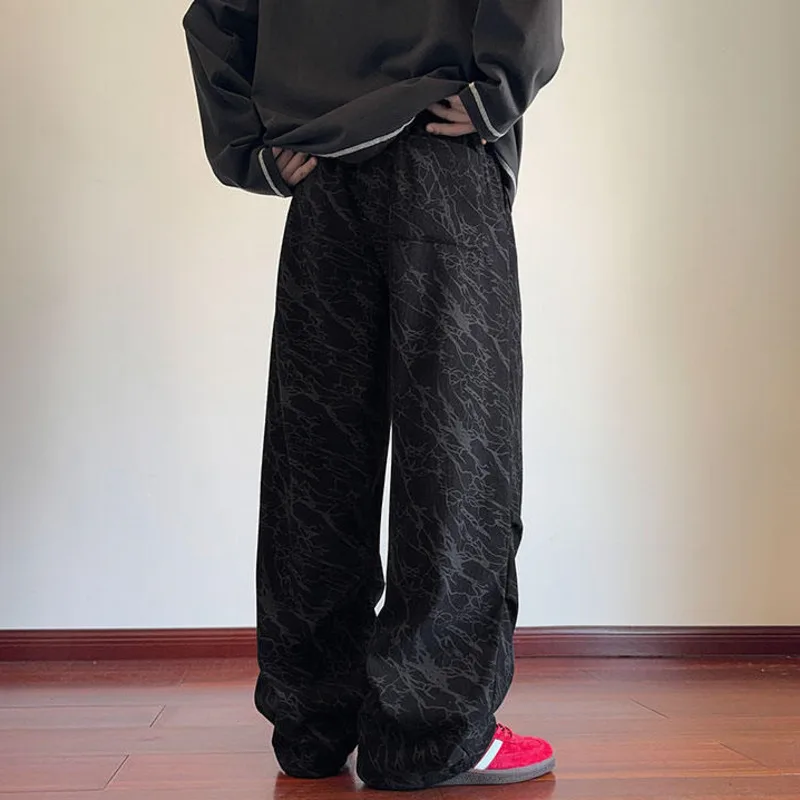 Luzhen 2025 moda inverno design plissado cordão cintura elástica em linha reta calças casuais masculinas calças de rua originais jy4843