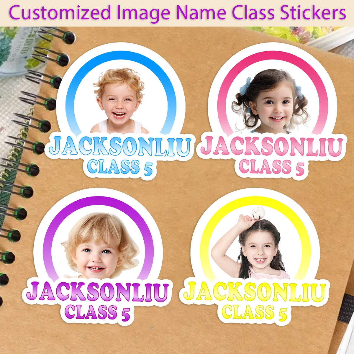 Children's name stickers, custom photo stickers for kindergarten and primary school opening,waterproof and non-fading labels ZP1