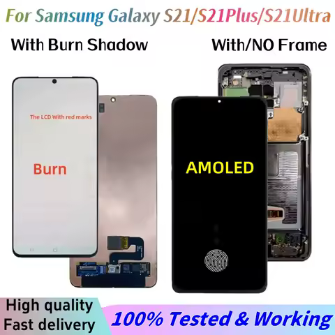 AMOLED Burn Shadow S21 Ultra G998 LCD For Samsung Galaxy S21 5G G991 S21 Plus G996 Display+Touch Screen with Frame Replacement