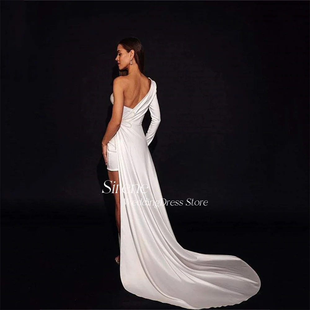 Sirene elegante una spalla Applique abiti da sposa in raso alto basso a-line Sweetheart lunghezza del pavimento abiti da sposa Vestidos De Novia