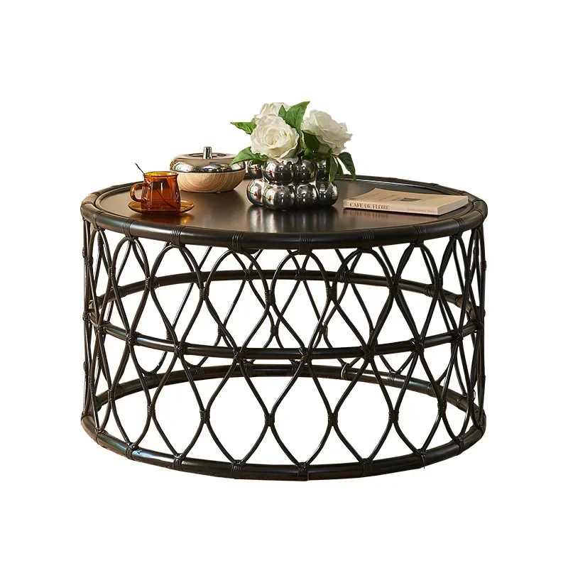 Rattan coffee table household living room full rattan round table simple bed and breakfast hotel wabi-sabi