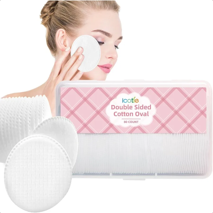 وسادات قطنية بيضاوية كبيرة مكونة من 80 قطعة متعددة الطبقات من LintFree وسادات بيضاوية قطنية فائقة الجوانب لتنظيف وإزالة المكياج والحبر