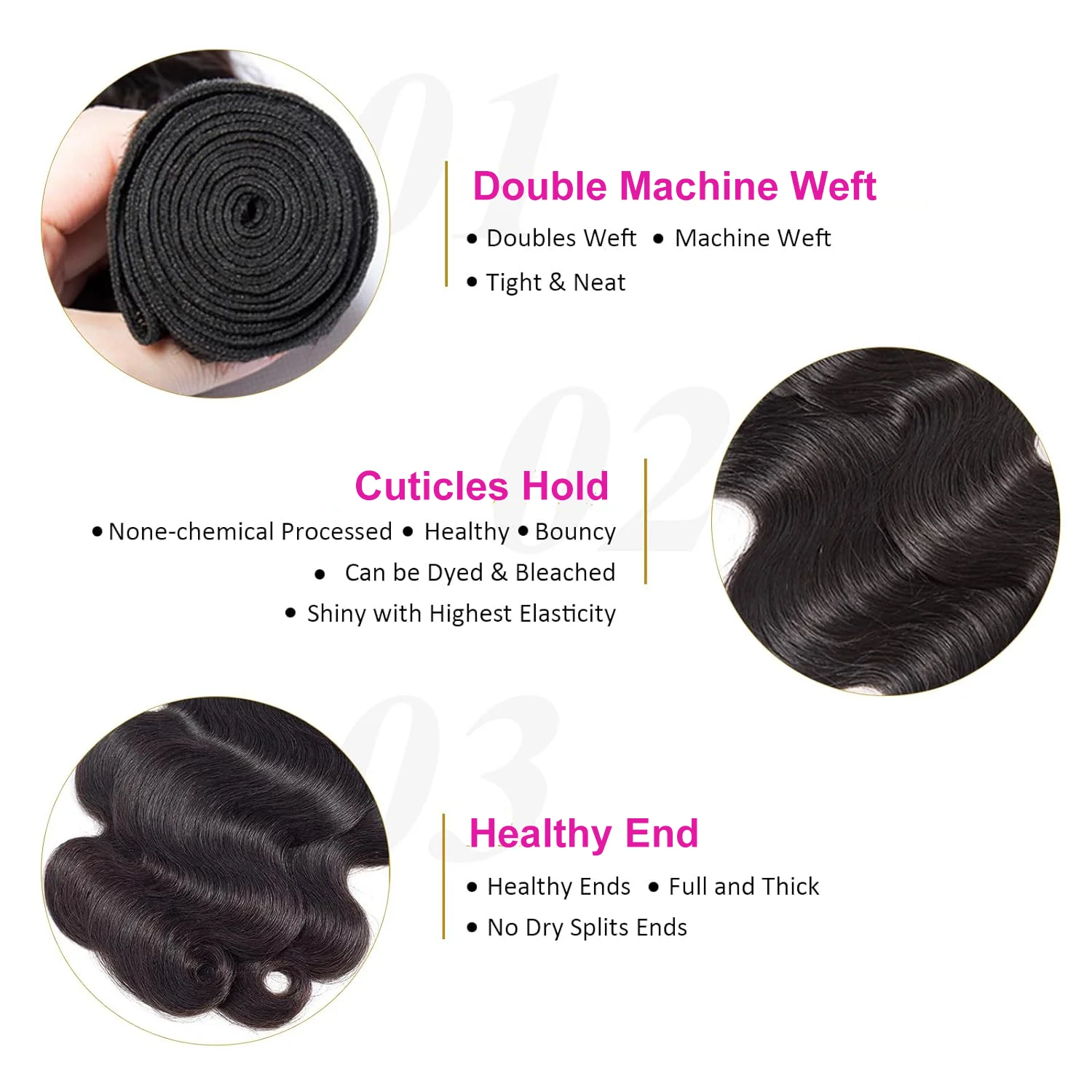 Weave brasileiro do cabelo do Virgin, pacotes reais do cabelo humano, onda do corpo, 100% não transformados, cabelo do Virgin, preto natural, 3 pacotes, 26 em, 28 em, 30 em