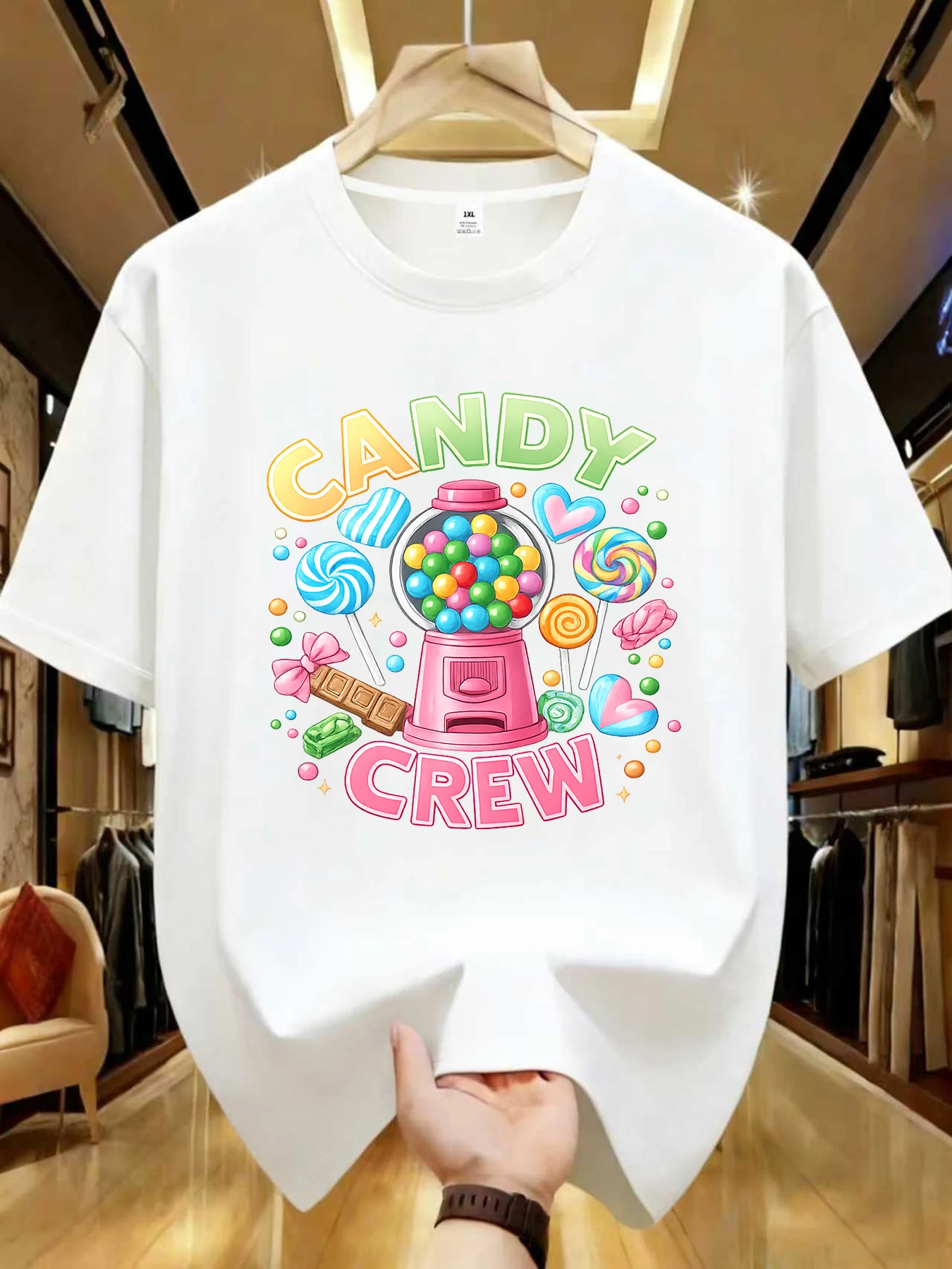 

【WZM104185】Candy team printed plus size women's round neck summer casual short sleeved street fashion versatile T-shirt