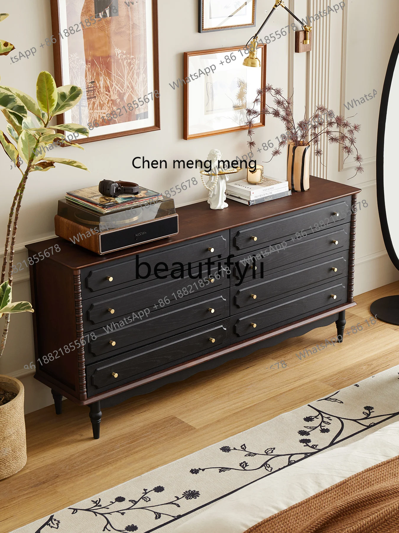 

Комод из цельного дерева во французском стиле ретро, маленькая квартира, гостиная, спальня, бытовой ящик для хранения, шкаф, мебель