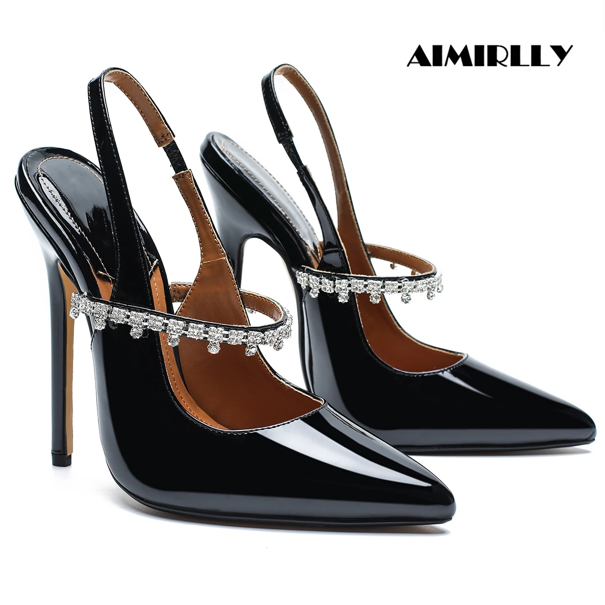 

New Arrival Women's High Heels Shoes Slingback Sandals Pointed Toe Stilettos Crystal Strap Men's Shoes High Heel Big Size Black