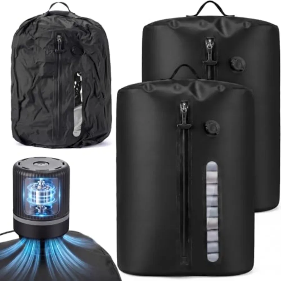 

Vacuum Travel Bags for Clothes Compression, PVC Material, Black, 5500Pa Wired Pump + IP68 Waterproof Space Saver Packing Cubes